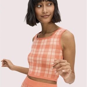 Kate Spade Plaid Sleeveless Square Neck Sweater Tank Top Lychee Pink Women's Med